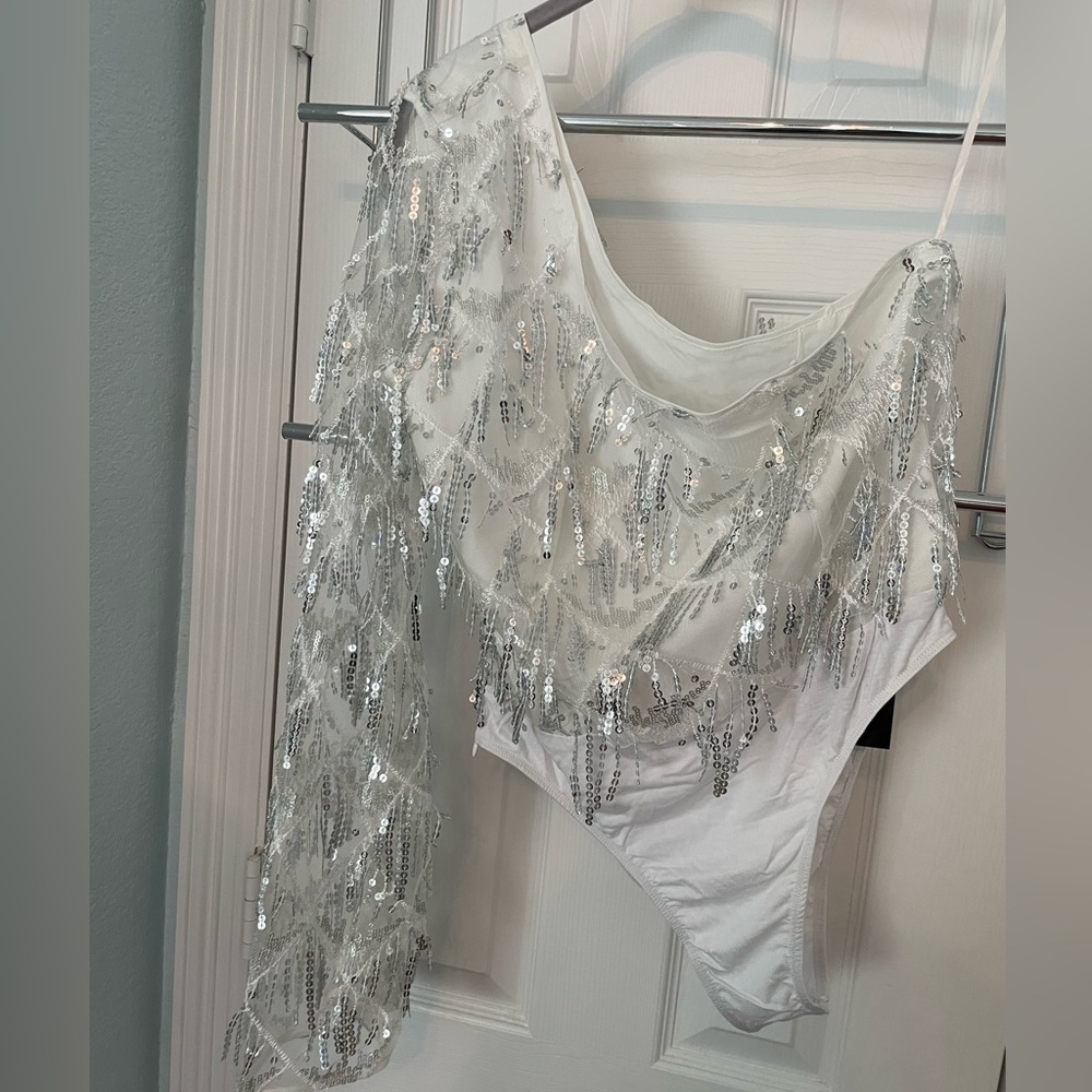 NWT SHEIN bodysuit. White with silver sequins